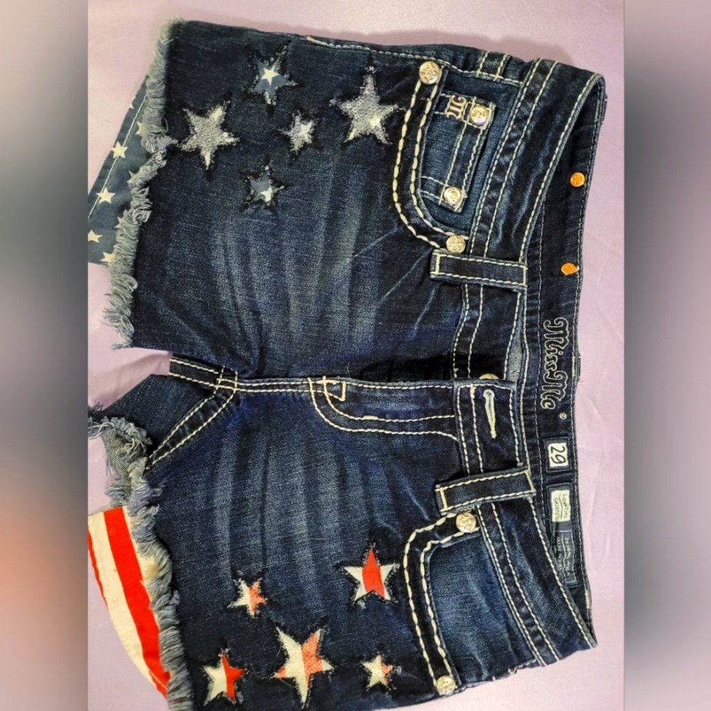 Denim Star-Patterned Shorts Miss Me Americana Flag Size 29 Signature